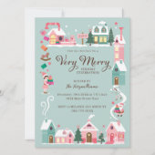 コージーノースポールピンク小妖精や小人ワークショップクリスマスパーティー 招待状 (正面)