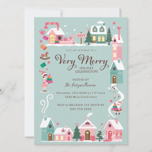 コージーノースポールピンク小妖精や小人ワークショップクリスマスパーティー 招待状 (正面)