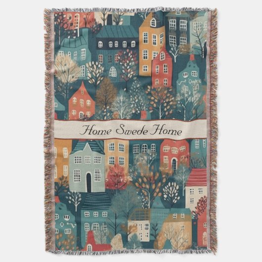 コージーハイゲヴィレッジノルディックフォークアートカスタム スローブランケット (正面縦)