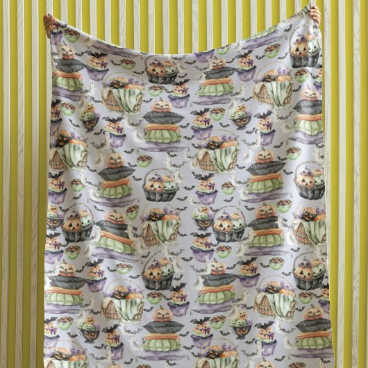 コージーハロウィーンウォーターカラーイラストレーション フリースブランケット