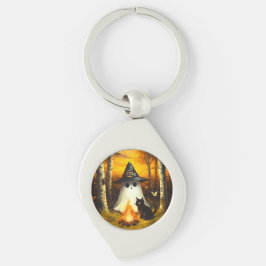 コージーハロウィーン幽霊&ブラックキャットキャンプファイアアート キーホルダー