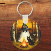 コージーハロウィーン幽霊&ブラックキャットキャンプファイアアート キーホルダー (裏面)