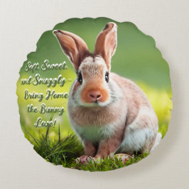 コージーバニーブリス – ホワイト&ブラウンラビットクッション ラウンドクッション