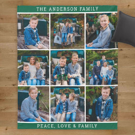 コージーパイングリーンパーソナライズされたファミリーフォトコラージュ フリースブランケット