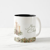 コージーパステルグリーンとアイボリークリスマスキャンドル ツートーンマグカップ (正面右)