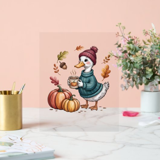 コージーパンプキンコーヒーガチョウ秋アート アクリルサイン (ウェディング)