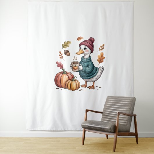 コージーパンプキンコーヒーガチョウ秋アート タペストリー (インサイチュ)
