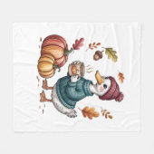 コージーパンプキンコーヒーガチョウ秋アート フリースブランケット (正面(横))