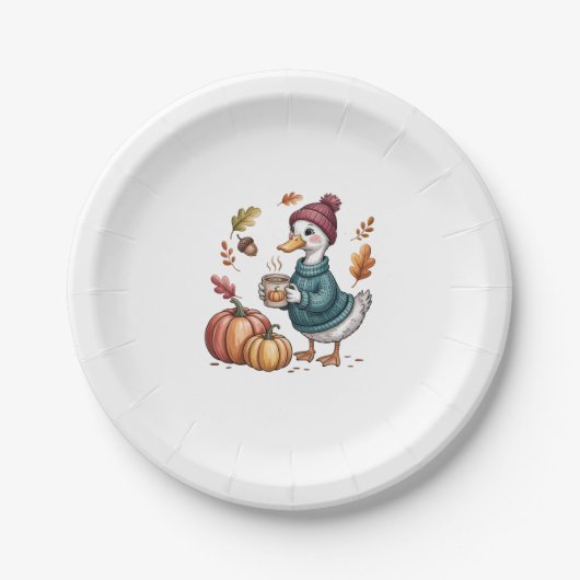 コージーパンプキンコーヒーガチョウ秋アート ペーパープレート (正面)