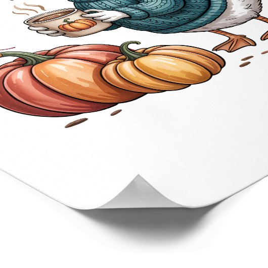 コージーパンプキンコーヒーガチョウ秋アート ポスター (角)