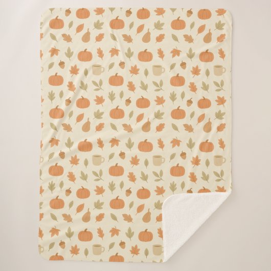 コージーパンプキンスパイス秋のシームレスパターン シェルパブランケット (正面)