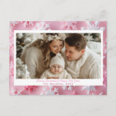 コージーピンクのスノーフレークのクリスマスフォト シーズンポストカード (正面)