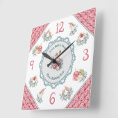 コージーピンク編み物とクロチェットルームデコル時計 スクエア壁時計 (傾斜)