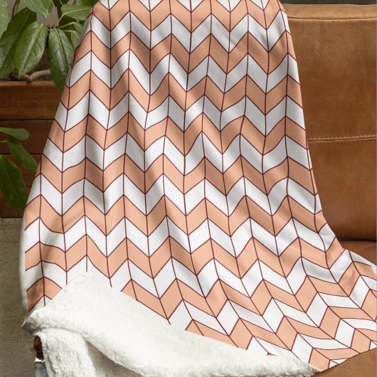 コージーピーチブルガンディヘリンボーン シェルパブランケット