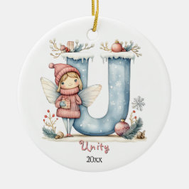 コージーフェアリークリスマスイニシャルパーソナライズされたホリデイ セラミックオーナメント