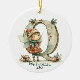 コージーフェアリークリスマスイニシャルパーソナライズされたホリデイ セラミックオーナメント