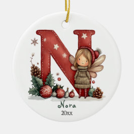 コージーフェアリークリスマスイニシャルパーソナライズされたホリデイ セラミックオーナメント