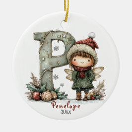 コージーフェアリークリスマスイニシャルパーソナライズされたホリデイ セラミックオーナメント