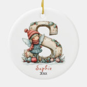 コージーフェアリークリスマスイニシャルパーソナライズされたホリデイ セラミックオーナメント (裏面)