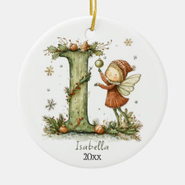 コージーフェアリークリスマスイニシャルパーソナライズされたホリデイ セラミックオーナメント
