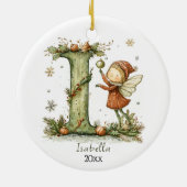 コージーフェアリークリスマスイニシャルパーソナライズされたホリデイ セラミックオーナメント (裏面)