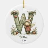 コージーフェアリークリスマスイニシャルパーソナライズされたホリデイ セラミックオーナメント (裏面)