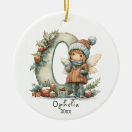 コージーフェアリークリスマスイニシャルパーソナライズされたホリデイ セラミックオーナメント
