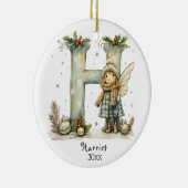 コージーフェアリークリスマスイニシャルパーソナライズされたホリデイ セラミックオーナメント (右)