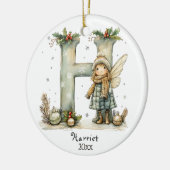 コージーフェアリークリスマスイニシャルパーソナライズされたホリデイ セラミックオーナメント (左)