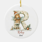 コージーフェアリークリスマスイニシャルパーソナライズされたホリデイ セラミックオーナメント (裏面)