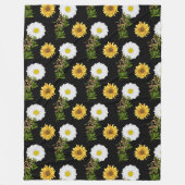 コージーフローラデイジーサンフラワーオンブラック フリースブランケット (正面)