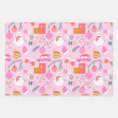 コージーブライトピンク雪だるまクリスマス ラッピングペーパーシート (正面)