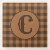 コージーブラウンプレードバッファロープリントパターン ガラスコースター (正面)