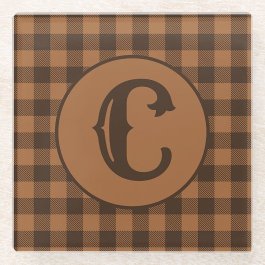 コージーブラウンプレードバッファロープリントパターン ガラスコースター (正面)