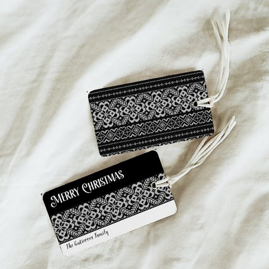 コージーブラック&ホワイトスカンジナビアのセーターのクリスマス ギフトタグ
