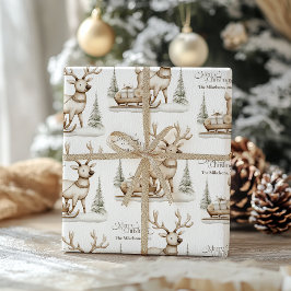 コージーブルークリスマス素朴トナカイ ラッピングペーパー