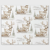 コージーブルークリスマス素朴トナカイ ラッピングペーパー (フラット)