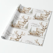 コージーブルークリスマス素朴トナカイ ラッピングペーパー (アンロールド)