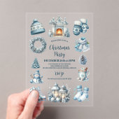 コージーブルークリ素朴スマスパーティー アクリル招待状 (インサイチュ (ポータブル))