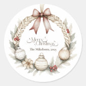 コージーブルークリ素朴スマスリース ラウンドシール (正面)