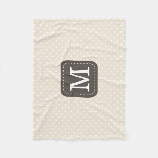 コージーベージュ水玉模様パターカスタムンとモノグラム フリースブランケット (正面)