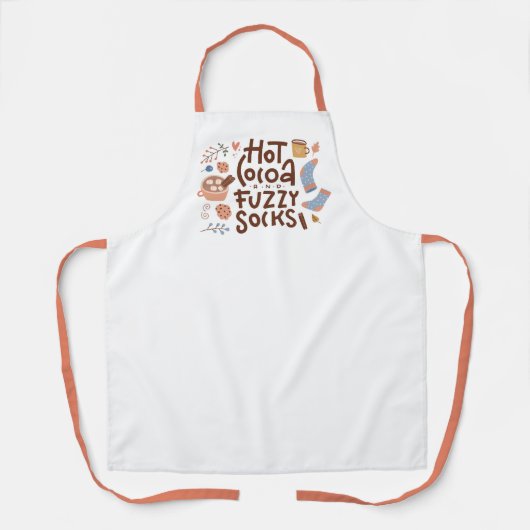 コージーホットココアとファジーソックスデザイン エプロン (正面)
