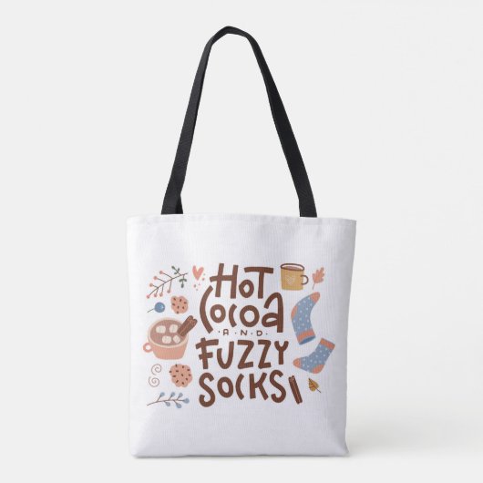コージーホットココアとファジーソックスデザイン トートバッグ (裏面)