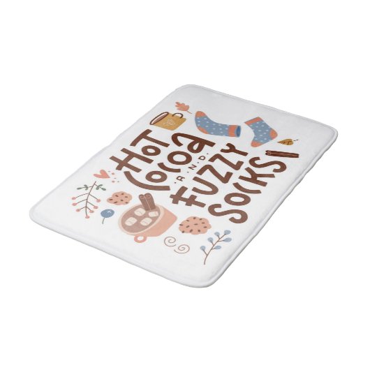 コージーホットココアとファジーソックスデザイン バスマット (アングル)