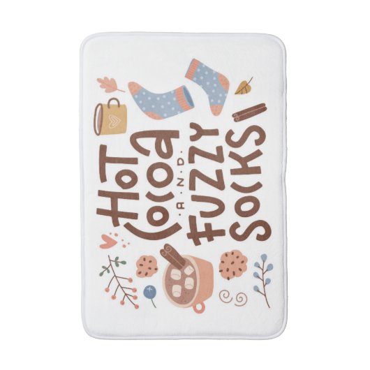 コージーホットココアとファジーソックスデザイン バスマット (正面縦)