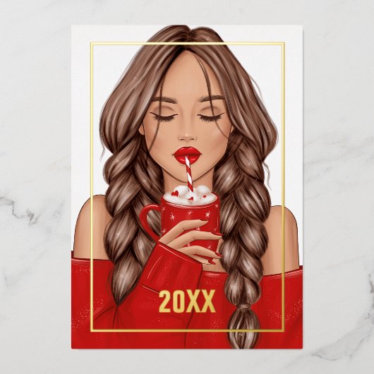 コージーホットココアクリスマス 箔シーズンカード (正面)