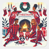 コージーホリデーアフリカンアメリカンファミリーパジャマ スクエアシール (正面)