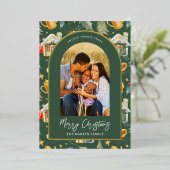 コージーホリデーグリーン図解入りの、写真付きのプリントと写真 箔シーズンカード (立ち正面)