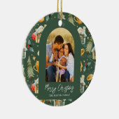 コージーホリデーグリーン図解入りの、写真付きのプリント写真 セラミックオーナメント (右)