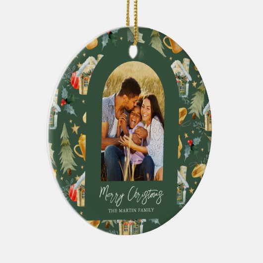 コージーホリデーグリーン図解入りの、写真付きのプリント写真 セラミックオーナメント (右)